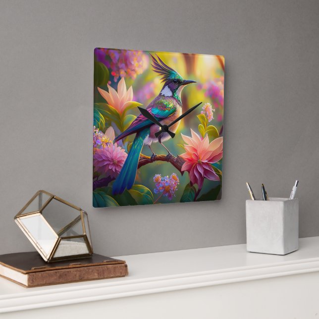 Relógio Quadrado Pássaro Verde de Jay Fantasy (Escritório)