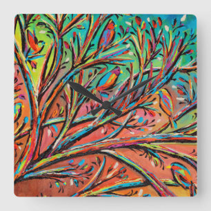 Relógio Quadrado Pássaros do Árvore do Sol II