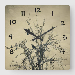 Relógio Quadrado Pássaros na árvore   - 