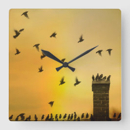 Relógio Quadrado Pássaros Simples