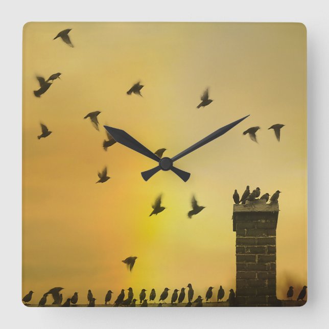 Relógio Quadrado Pássaros Simples (Frente)