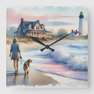 Relógio Quadrado Passeio Costeiro até o Farol ao Pôr do Sol