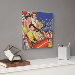 Relógio Quadrado Passeio de Montanha-Russa de Cães com Balões para 