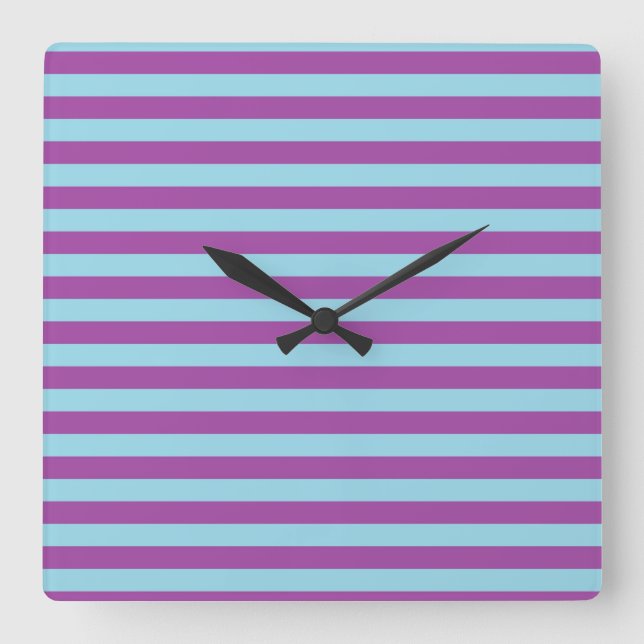 Relógio Quadrado Pastel Blue e Purple Stripes (Frente)