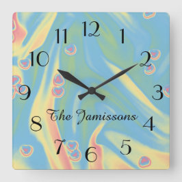 Relógio Quadrado Pastel Blue Small Hearts, Name, Round ou Square