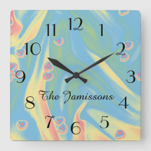 Relógio Quadrado Pastel Blue Small Hearts, Name, Round ou Square