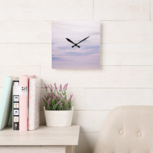 Relógio Quadrado Pastel Caribe Sunset Sky 2 #nuvens #arte