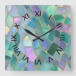 Relógio Quadrado Pastel colors stained glass mosaic pattern