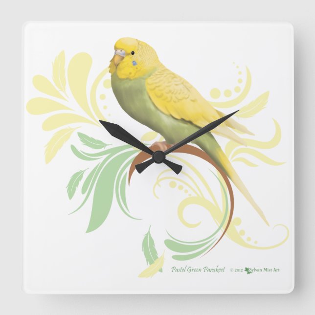 Relógio Quadrado Pastel Green Parakeet (Frente)