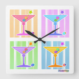 RELÓGIO QUADRADO PASTEL RAINBOW MARTINIS WALL CLOCK