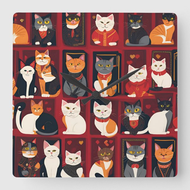 Relógio Quadrado patchwork cats AI art wall clock (Frente)