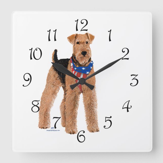 Relógio Quadrado Patriotic Airedale Terrier (Frente)