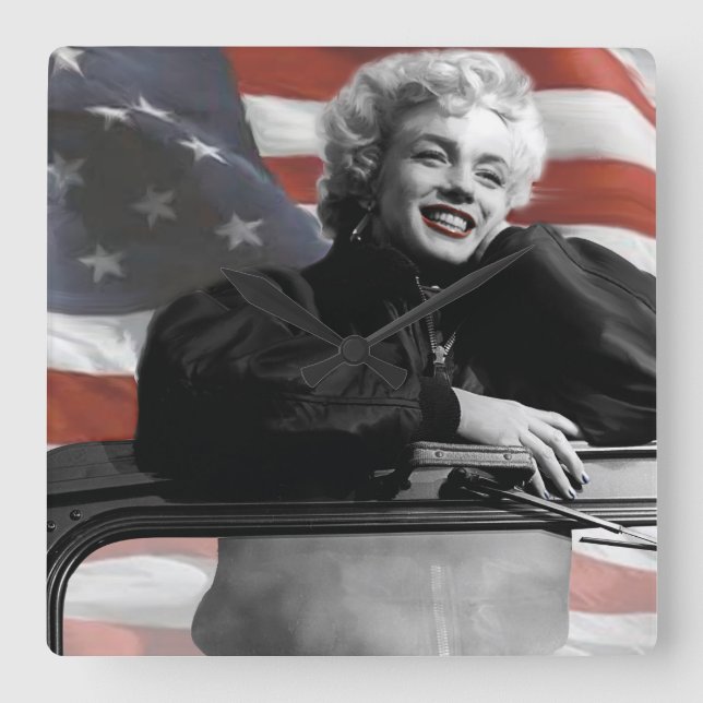 Relógio Quadrado Patriotic Marilyn (Frente)