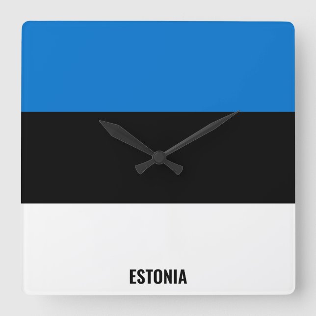 Relógio Quadrado Patriótico de Bandeira da Estônia (Frente)