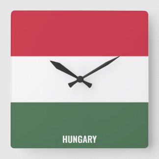 Relógio Quadrado Patriótico de Bandeira da Hungria