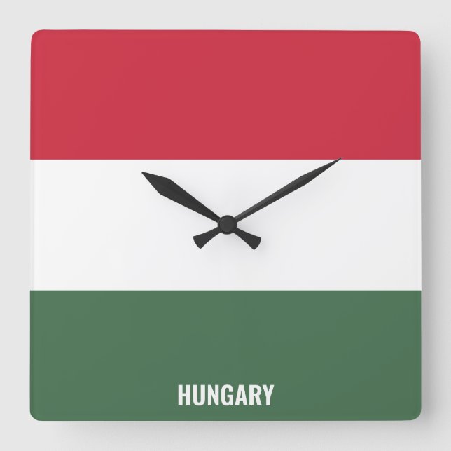 Relógio Quadrado Patriótico de Bandeira da Hungria (Frente)