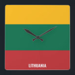Relógio Quadrado Patriótico de Bandeira da Lituânia<br><div class="desc">Lituânia Flag Dazzling Patriotic Square Wall Clock, nas cores e elementos da bandeira nacional lituana, que cobre a frente do relógio. As cores da bandeira nacional são complementadas com o texto "Lituânia" no fundo. O texto é totalmente personalizável usando o recurso "Personalizar!". Sinta-se livre para alterá-lo, removê-lo ou adicionar o...</div>