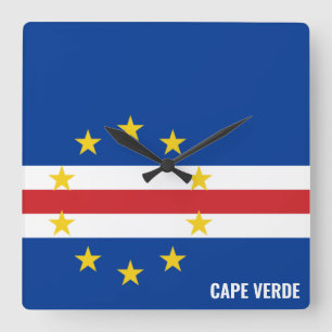 Relógio Quadrado Patriótico de Bandeira de Cabo Verde