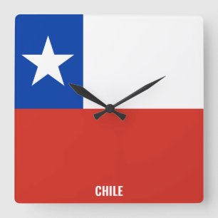 Relógio Quadrado Patriótico de Bandeira do Chile