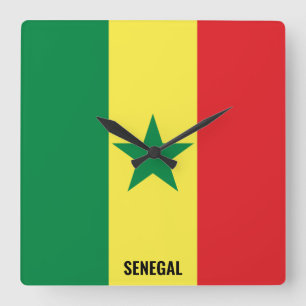 Relógio Quadrado Patriótico de Bandeira do Senegal