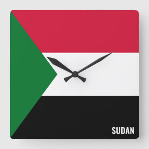 Relógio Quadrado Patriótico de Bandeira do Sudão