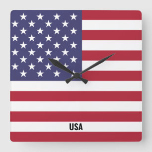 Relógio Quadrado Patriótico de Bandeira dos Estados Unidos