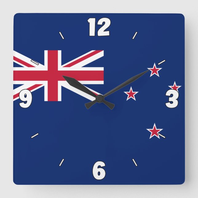 Relógio Quadrado Patriótico de Bandeira Nacional da Nova Zelândia (Frente)