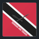 Relógio Quadrado Patriótico de Trinidad e Tobago Flag Dazzling<br><div class="desc">Bandeira de Trinidad e Tobago, Dazzling Patriotic Square Wall Clock, nas cores e nos elementos da bandeira nacional de Trinidad e Tobago, cobrindo a frente do relógio. As cores da bandeira nacional são complementadas com o texto "Trinidad e Tobago" na parte inferior. O texto é totalmente personalizável usando o recurso...</div>