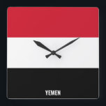 Relógio Quadrado Patriótico do Yemen Flag Dazzling<br><div class="desc">Bandeira do Iêmen, Dazzling Patriotic Square Wall Clock, nas cores e nos elementos da bandeira nacional do Iêmen que cobre a frente do relógio. As cores da bandeira nacional são complementadas com o texto "Iémen" no final. O texto é totalmente personalizável usando o recurso "Personalizar!". Sinta-se livre para alterá-lo, removê-lo...</div>