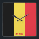 Relógio Quadrado Patriótico Nacional da Bélgica<br><div class="desc">Relógio de Parede Patriótico da Bandeira da Bélgica com a bandeira do país nas cores nacionais impressas a toda hora. O nome do país é sutilmente integrado no design na parte inferior. O texto é totalmente personalizável usando "Personalizar!" característica. Este design charmoso é o presente espantoso e a peça do...</div>