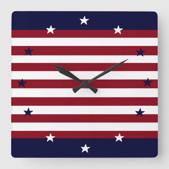 RELÓGIO QUADRADO PATRIÓTICOS ESTRELAS E STRIPES (Frente)