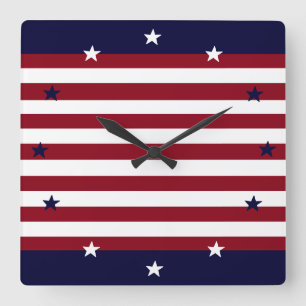 RELÓGIO QUADRADO PATRIÓTICOS ESTRELAS E STRIPES