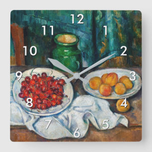 Relógio Quadrado Paul Cezanne - Ainda vive com cerejas e caçadores