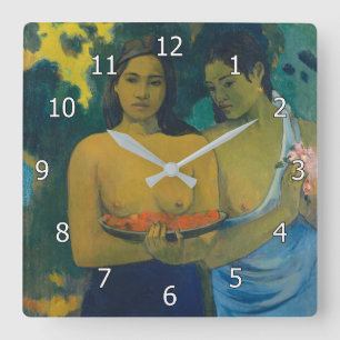 Relógio Quadrado Paul Gauguin - Duas Mulheres Tahitianas