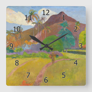 Relógio Quadrado Paul Gauguin - Paisagem Taitiana