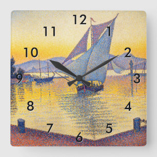 Relógio Quadrado Paul Signac - O Porto ao Pôr-do-Sol, Opus 236