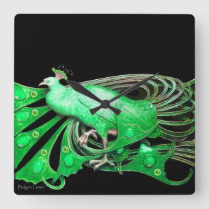 RELÓGIO QUADRADO PAVÃO ELEGANTE NO VERDE E NO PRETO