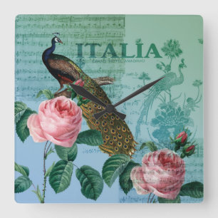 Relógio Quadrado Pavão romântico do Musical dos rosas