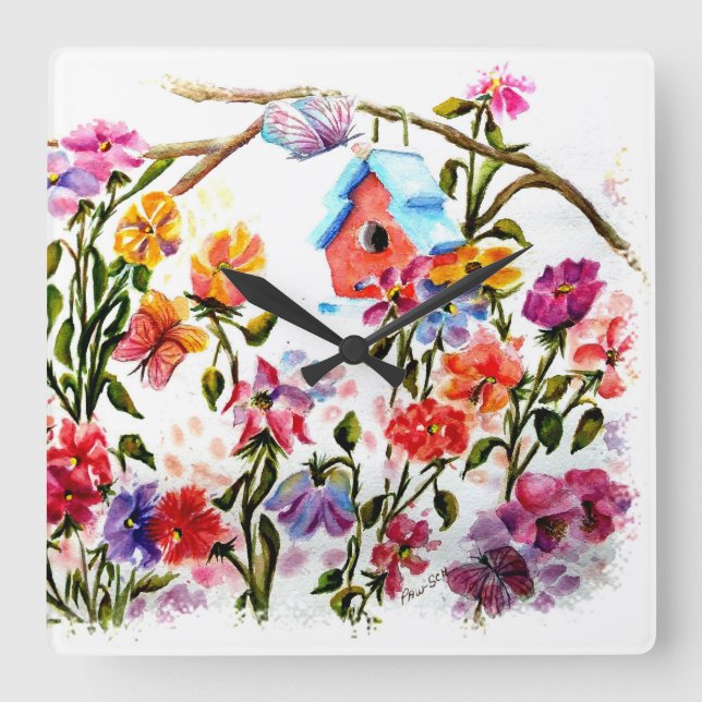 RELÓGIO QUADRADO PAW DE CACHORRO IMPRIMA CASA DE AVES (Frente)