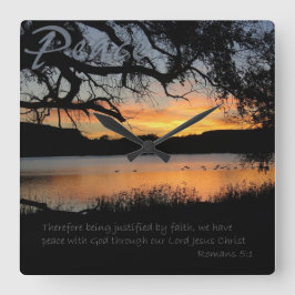 Relógio Quadrado Peace Lake Sunset Romans 5:1 Wall Clock