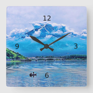Relógio Quadrado Peaceful Watercolor - Design de Arte Japonês