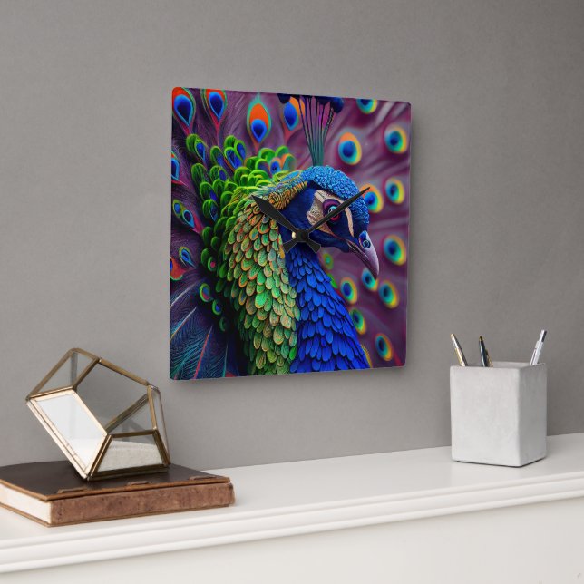 Relógio Quadrado Peacock (Escritório)