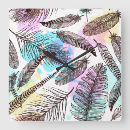 Relógio Quadrado Peacock Feather