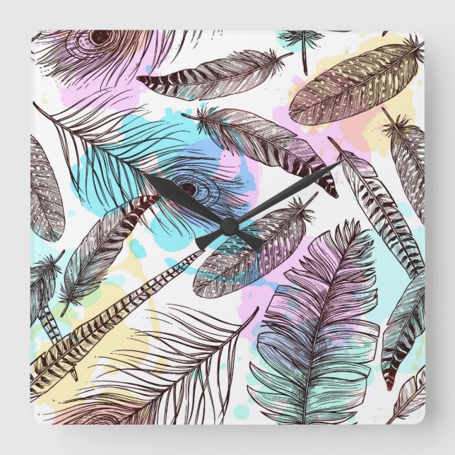 Relógio Quadrado Peacock Feather (Frente)