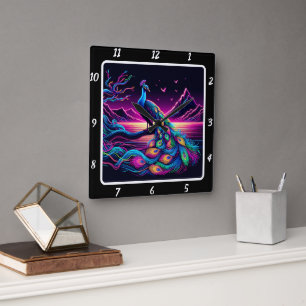 Relógio Quadrado Peacock Timepece brilhante