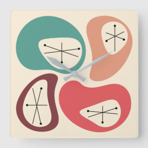 Relógio Quadrado Pebbles Moderno do meio século 2