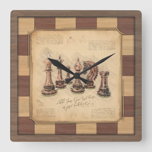 Relógio Quadrado Peças de xadrez e xadrez, presentes para jogadores (Frente)