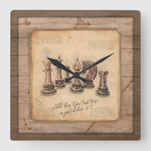 Relógio Quadrado Peças de xadrez no Presente do Jogador de Conselho