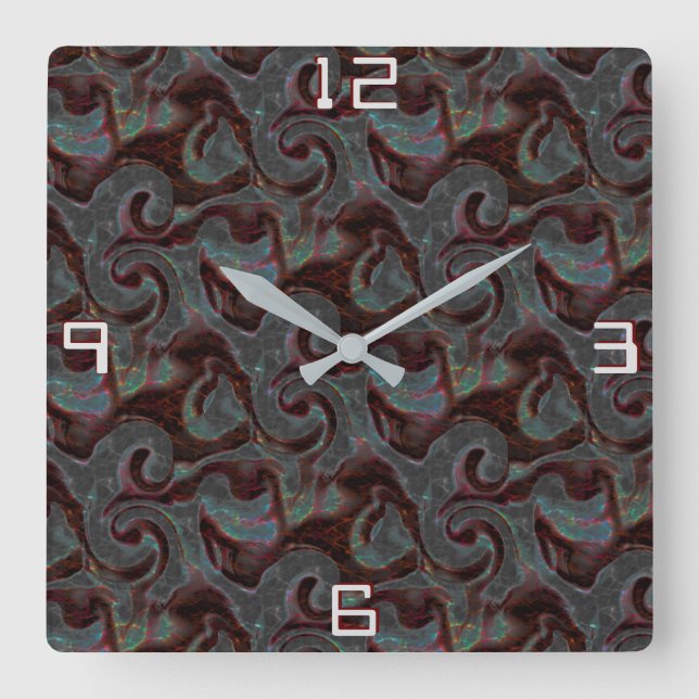 Relógio Quadrado Peças espirais esculpidas e traços de cor escura (Frente)