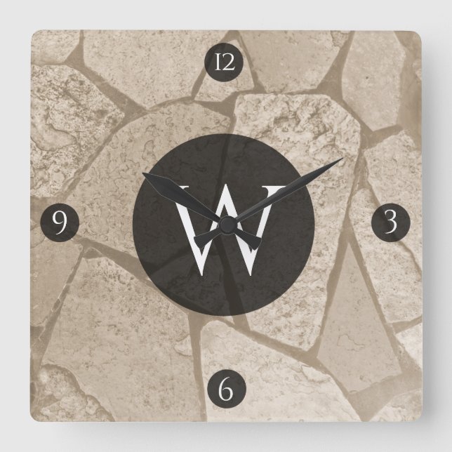 Relógio Quadrado Pedras Rachadas Toneladas De Sepia Elegante (Frente)